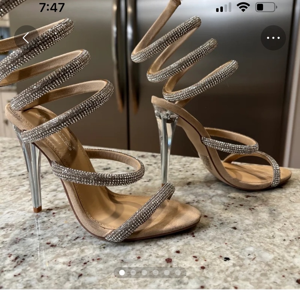 Crystal Encrusted Stiletto Heels NEW size 6.5 wrap around ankle elegance